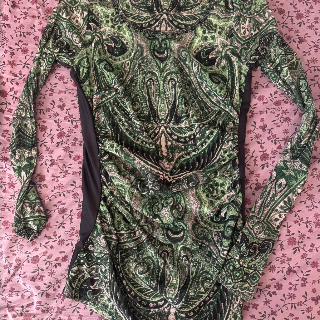 Inc International Concepts Green Paisley Long Sleeve Tunic